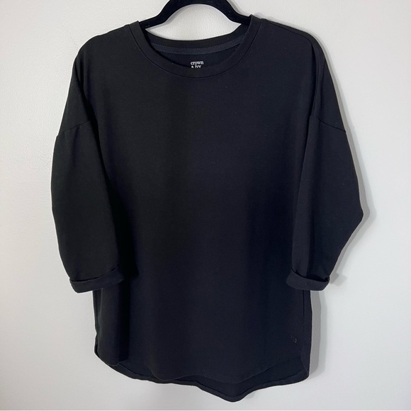 Crown & Ivy‎ Womens Knit Oversized Black 3/4 Sleeve Hi-Low Top Tunic Size Small - Picture 1 of 16
